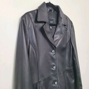 Vintage JLC New York Women's Black Leather Jacket Large Y2K Button Front